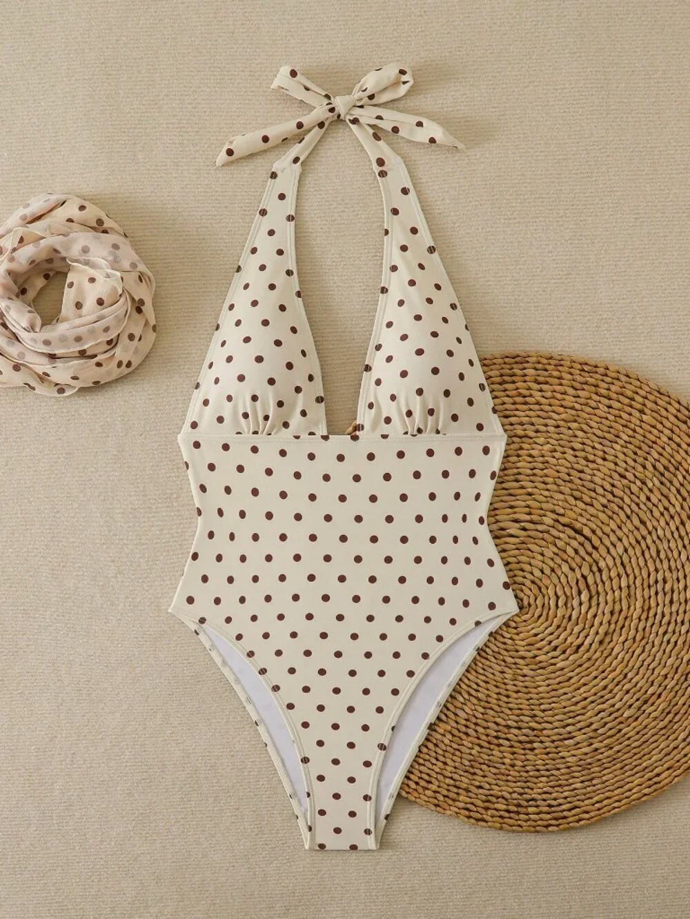 Apricot Sexy Women's Polka Dot Backless Wrap Two-Piece Swimsuit